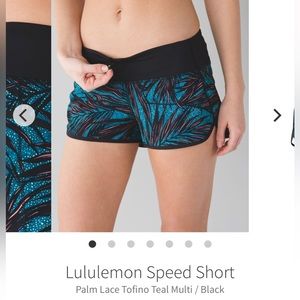 Lululemon Speed Short Palm Lace Tofino Teal Multi size 6